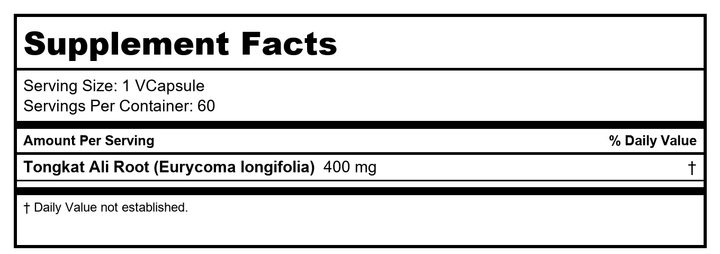 Solaray Tongkat Ali Root 400 mg VCapsules, 60 Count 54433 - Supplement Facts panel