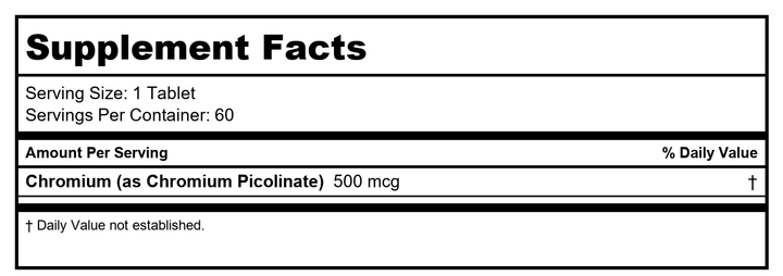 Solaray Chromium Picolinate Tablets, 500 mcg | 60 Count - Supplement Facts panel