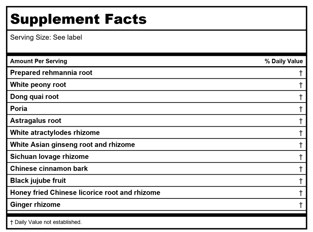 Kan Herb Traditionals Ten Treasures 120 Tablets - Supplement Facts panel