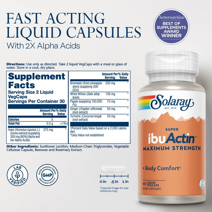 Solaray Super IbuActin 60 capsules. - Supplement Facts panel