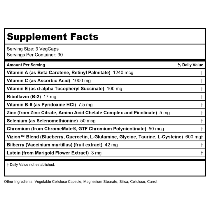 SOLARAY Vizion, Veg Cap (Btl-Plastic) 42mg | 90ct - Supplement Facts panel