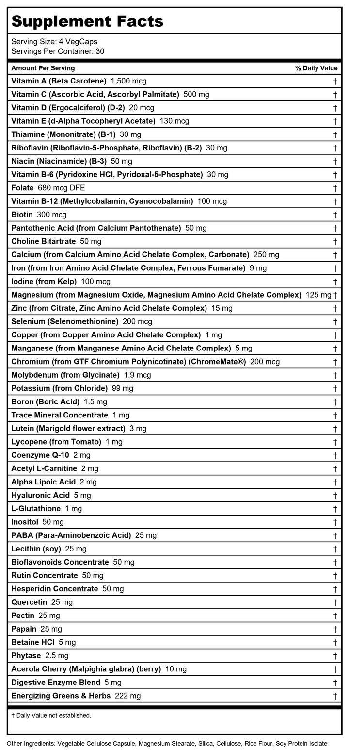 Solaray Spectro Multivitamin | 120ct (Woman) - Supplement Facts panel
