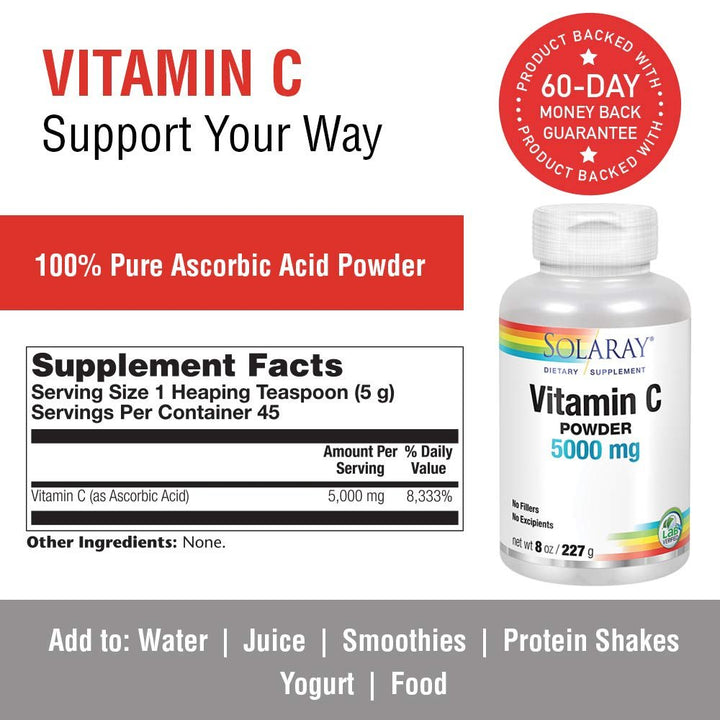 SOLARAY Vitamin C Crystalline Powder, 8 OZ - Supplement Facts panel