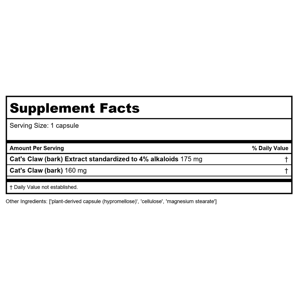 NATURE'S WAY CAT'S CLAW EXTRACT, 60 CAP, EA-1 - Supplement Facts panel