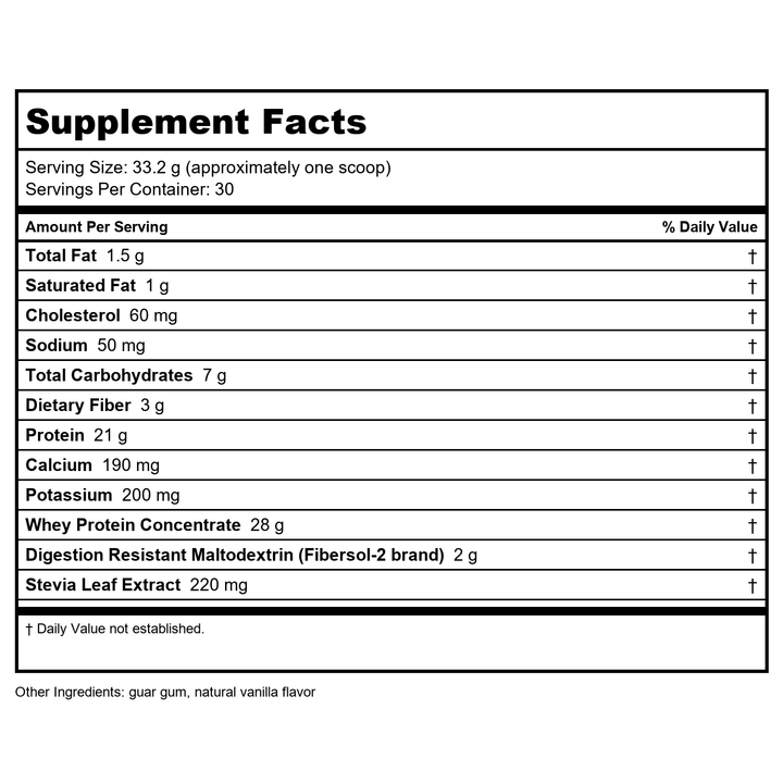 DaVinci Laboratories of Vermont Right Whey Protein, Vanilla, 30 Count - Supplement Facts panel