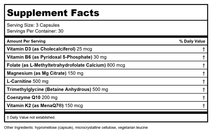 DaVinci Labs - Cardio Benefits, 90 Capsules, Nutrients to Support Cardiovascular and Blood Vessel Health - Supplement Facts panel