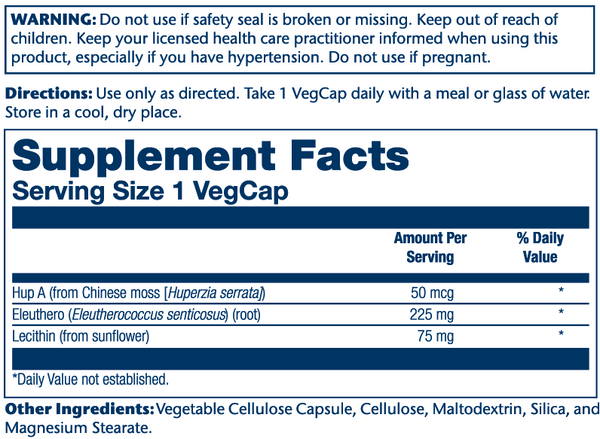 Solaray Huperzine A Capsules - 50mcg, 60 Count - Supplement Facts panel