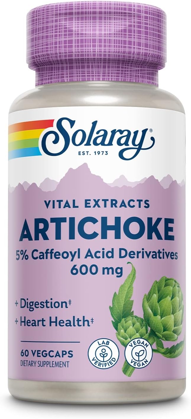 SOLARAY Artichoke Leaf Extract 600mg | Guaranteed Potency | Healthy Liver, Gall Bladder &amp; Digestive Function Support | Lab Verified | 60 VegCaps - Supplement Facts panel