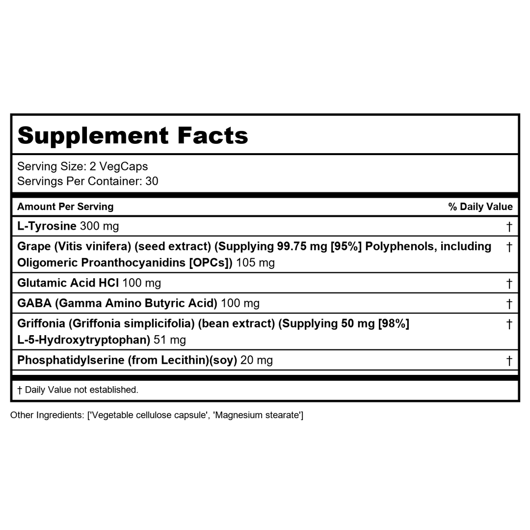 SOLARAY - Focus for Adults | 60 Capsules - Supplement Facts panel