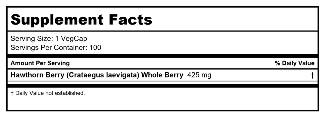 SOLARAY Hawthorn Berry 425mg | 100 VegCaps - Supplement Facts panel