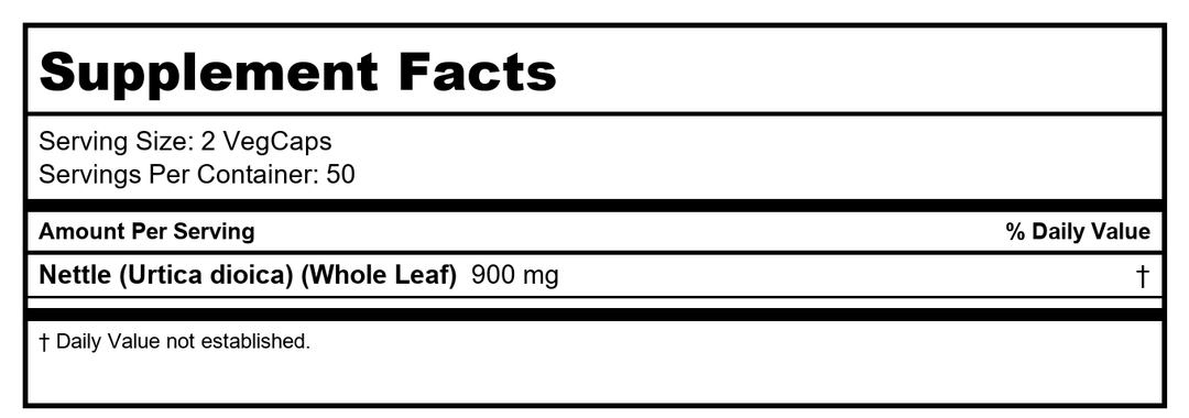 SOLARAY Nettle, 450 mg, 100 VegCaps - Supplement Facts panel