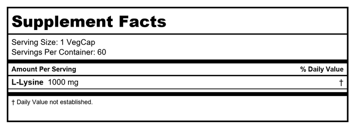 SOLARAY L-Lysine w/Beta Glucan, Veg Cap (Btl-Plastic) 1000mg | 60ct - Supplement Facts panel
