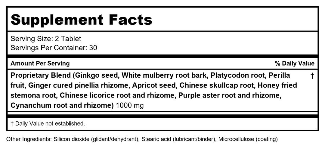 Kan Herb Traditionals Breathease 120 Tablets - Supplement Facts panel