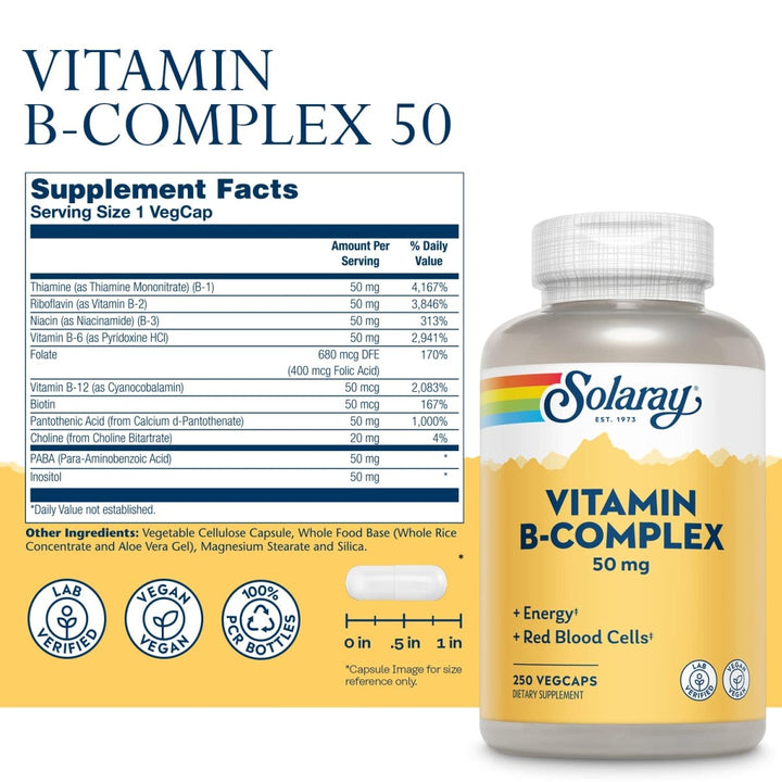 SOLARAY B-Complex 50-250 Capsules - Supplement Facts panel