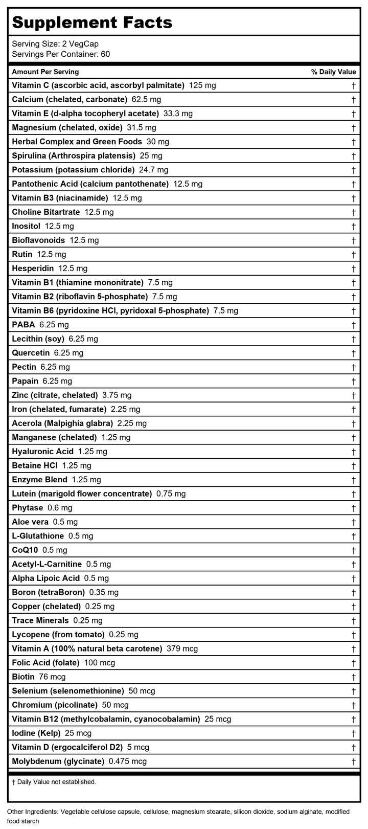 SOLARAY Spectro Multivitamin - 120 Capsules - Supplement Facts panel