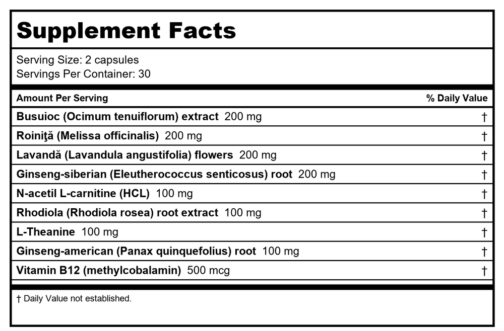 SOLARAY Total Calm Advanced Veg Capsules | 60 Count - Supplement Facts panel