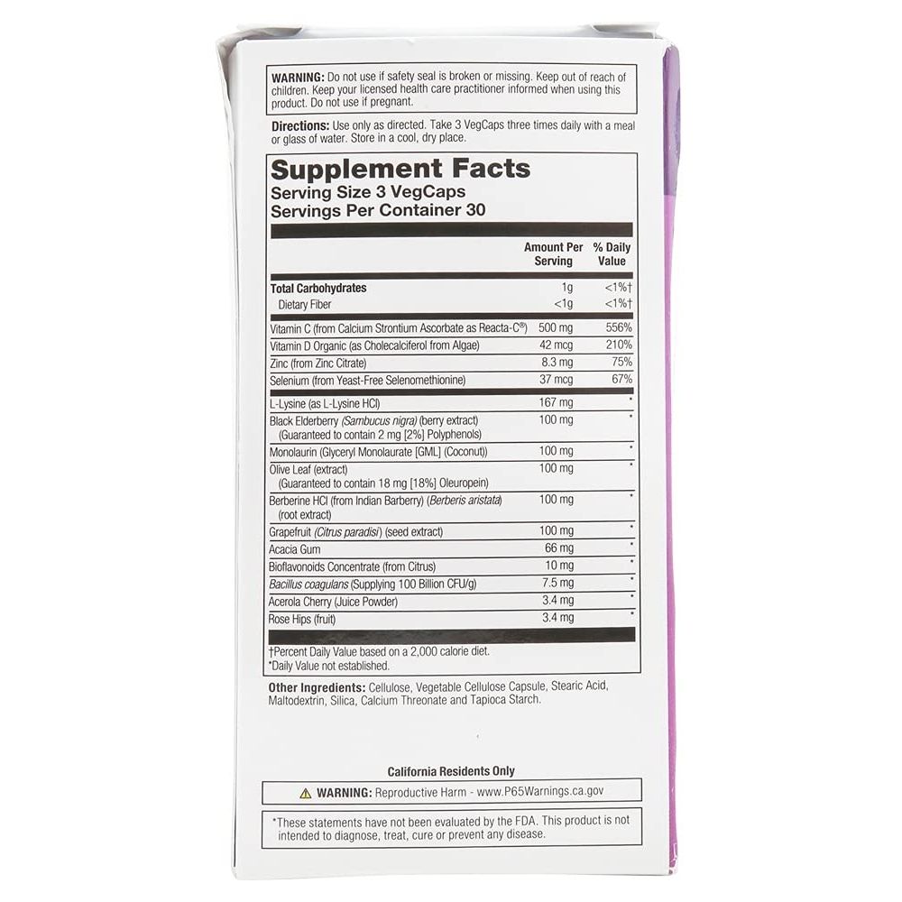 SOLARAY ImmuFight, Immune Response Support, 90 VegCaps - Supplement Facts panel