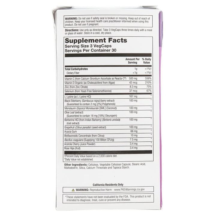 SOLARAY ImmuFight, Immune Response Support, 90 VegCaps - Supplement Facts panel