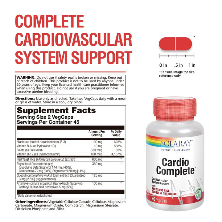 Solaray CardioComplete - Cardiovascular System Support, 90 VegCaps - Supplement Facts panel