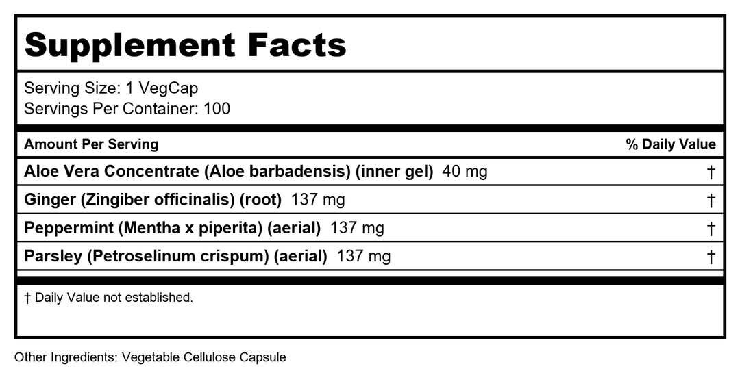 SOLARAY Super Aloe Vera Gel - 8000mg - 100 Capsules - Supplement Facts panel