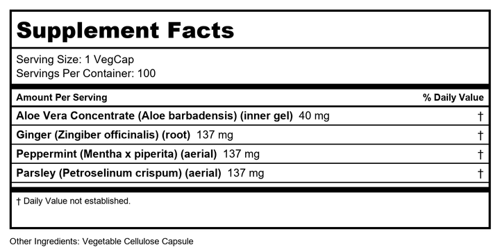 SOLARAY Super Aloe Vera Gel - 8000mg - 100 Capsules - Supplement Facts panel