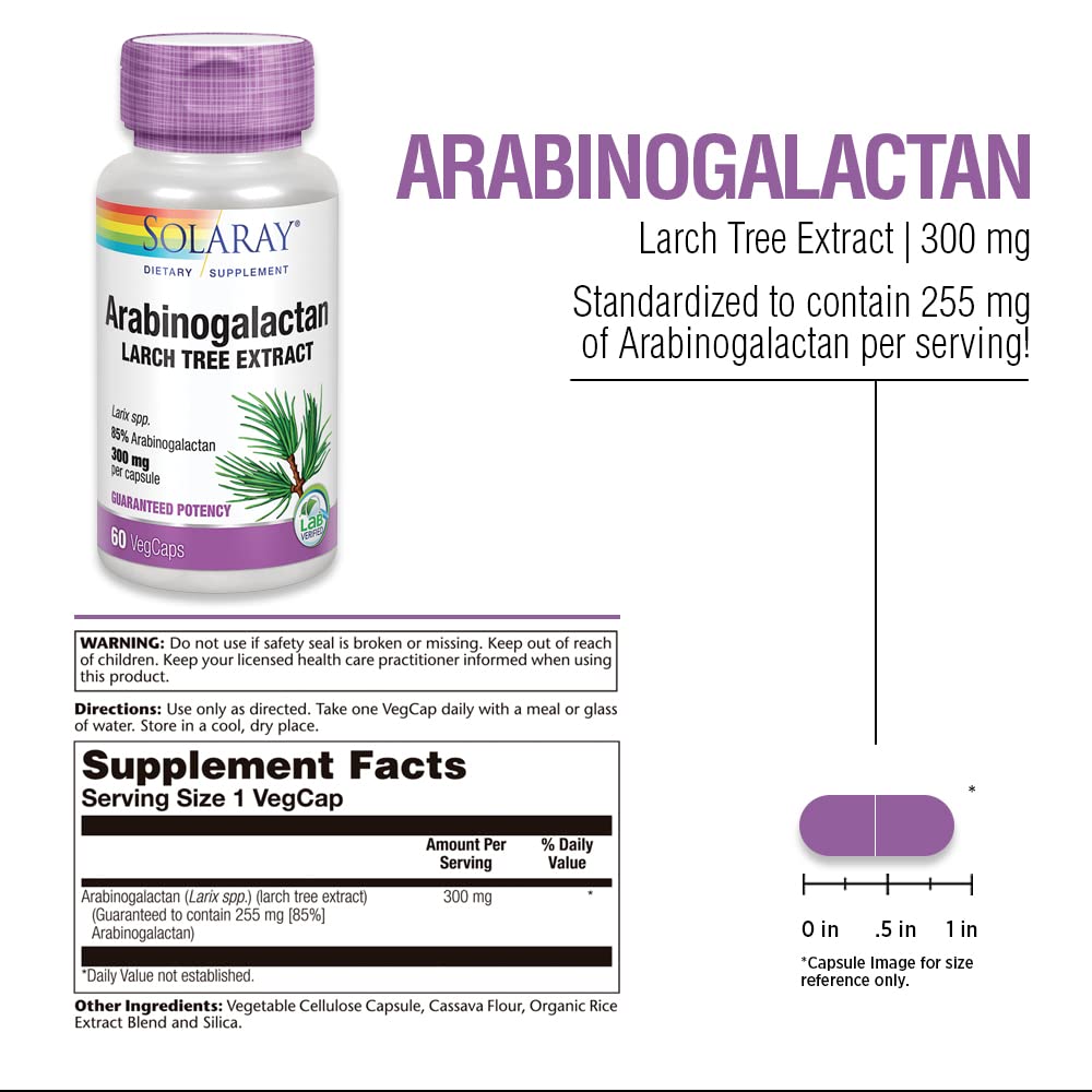 SOLARAY Arabinogalactan, Larch Tree Extract 300mg - 60 VegCaps - Supplement Facts panel