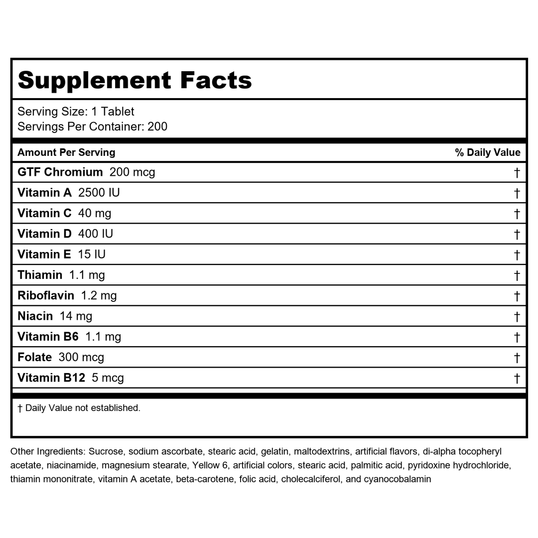 Solaray GTF Chromium Capsules, 200mcg | 100 Count - Supplement Facts panel