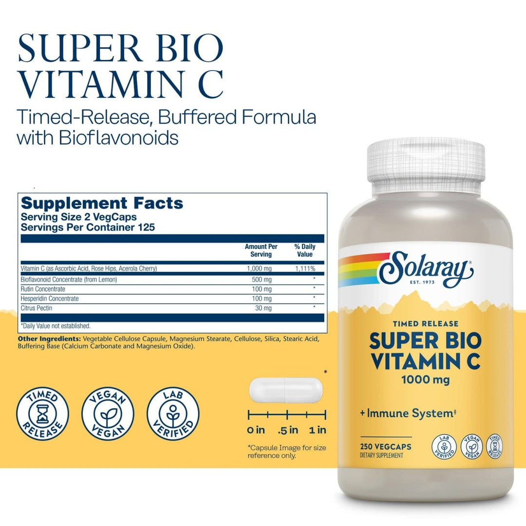 Solaray, Tstr Super Bio C - Buffered, 250 Count - Supplement Facts panel