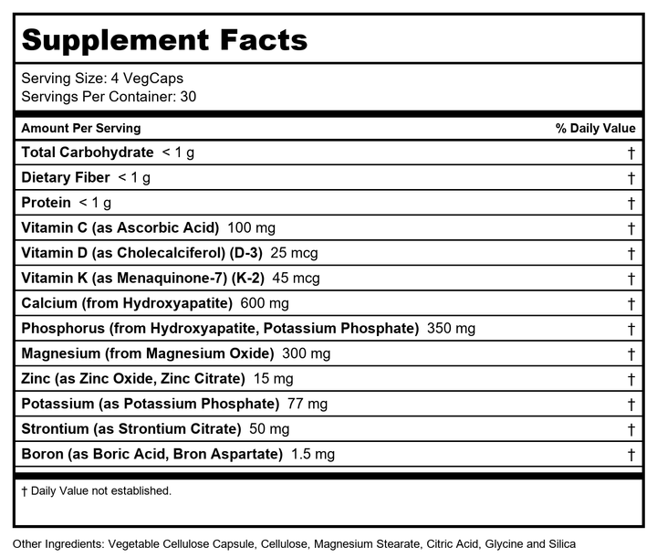 Solaray Cal-Mag with Essential Minerals | Comprehensive Bone Support Formula | Calcium, Magnesium, Strontium, Vitamins D-3 &amp; K-2 | 120 VegCaps, 30 Servings - Supplement Facts panel