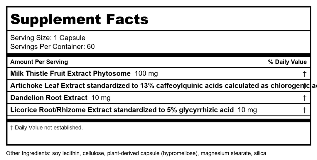 Nature?s Way Super Milk Thistle Promotes Healthy Liver Function* 4-Herb Blend Vegan 60 Capsules - Supplement Facts panel