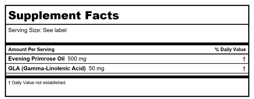 SOLARAY High Potency Evening Primrose Oil 500 mg | Cold Pressed | Womens Health Support | 90 Softgels - Supplement Facts panel