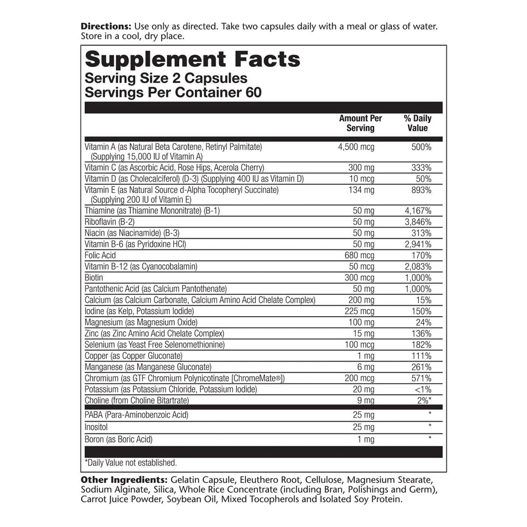 Solaray - Twice Daily (Iron Free), 120 Capsules 04745 - Supplement Facts panel