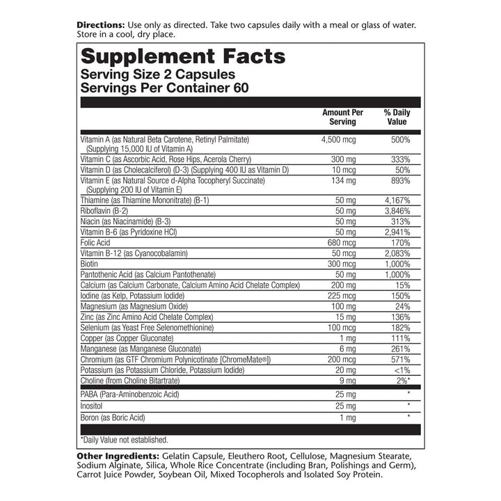 Solaray - Twice Daily (Iron Free), 120 Capsules 04745 - Supplement Facts panel