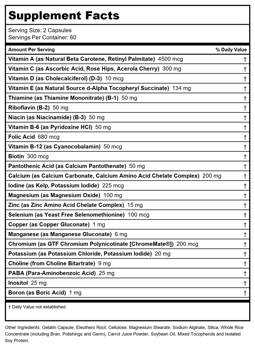 Solaray - Twice Daily (Iron Free), 120 Capsules 04745 - Supplement Facts panel