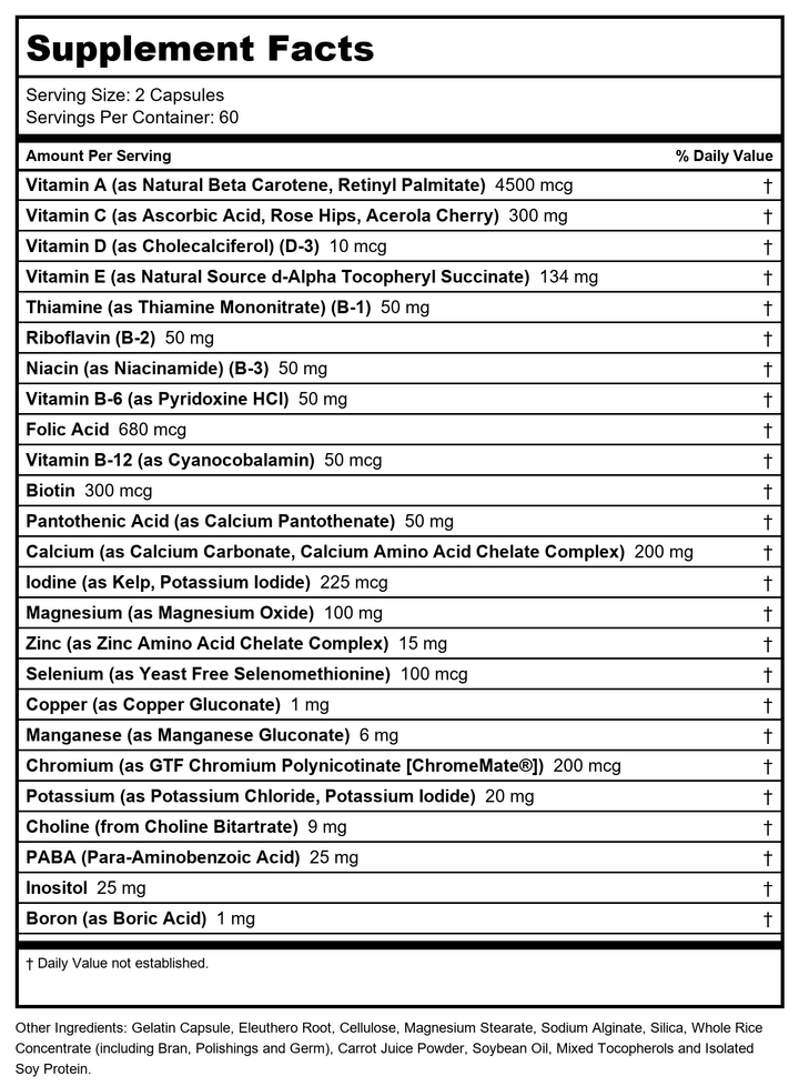 Solaray - Twice Daily (Iron Free), 120 Capsules 04745 - Supplement Facts panel
