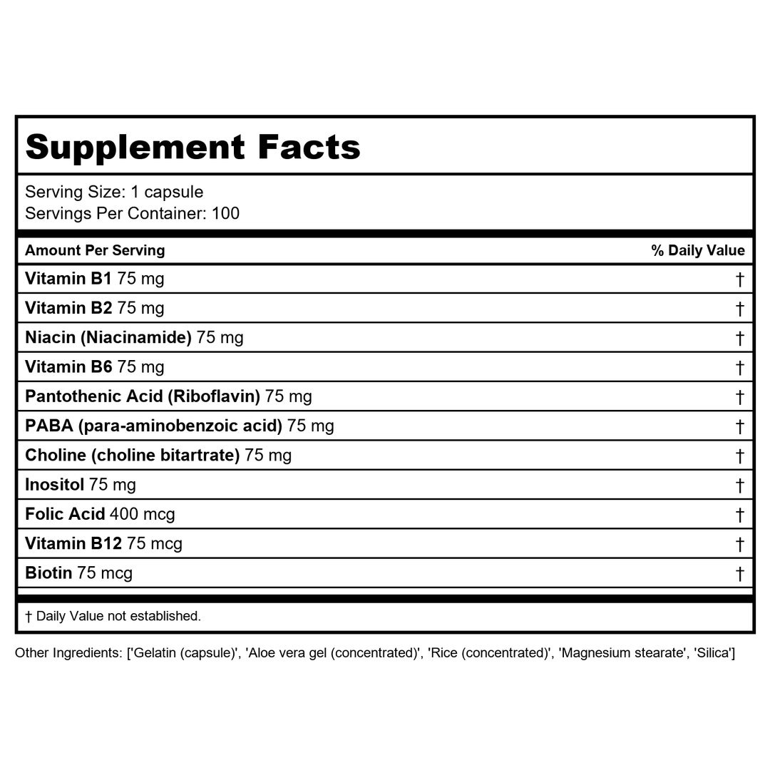 SOLARAY Vitamin B-Complex 75mg | Timed-Release for Extended Availability | Healthy Energy,?Red Blood Cells | 100 VegCaps - Supplement Facts panel