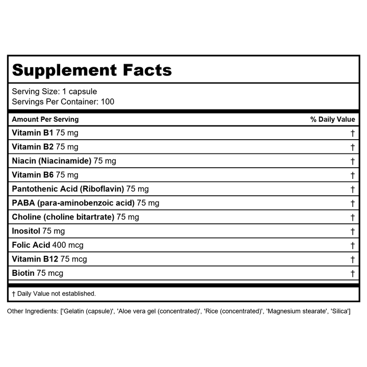 SOLARAY Vitamin B-Complex 75mg | Timed-Release for Extended Availability | Healthy Energy,?Red Blood Cells | 100 VegCaps - Supplement Facts panel