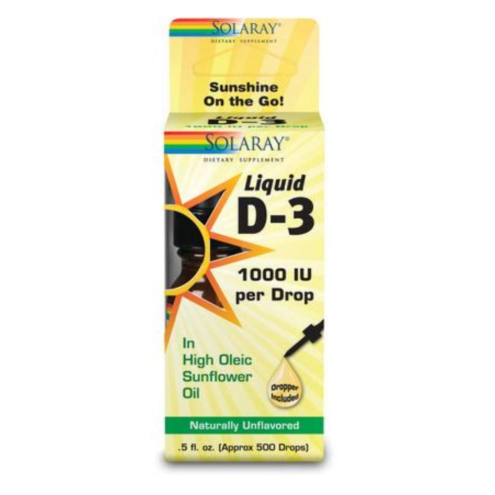 SOLARAY D3, Liquid, Unflavored (Carton) 1000IU | 0.5oz - Supplement Facts panel