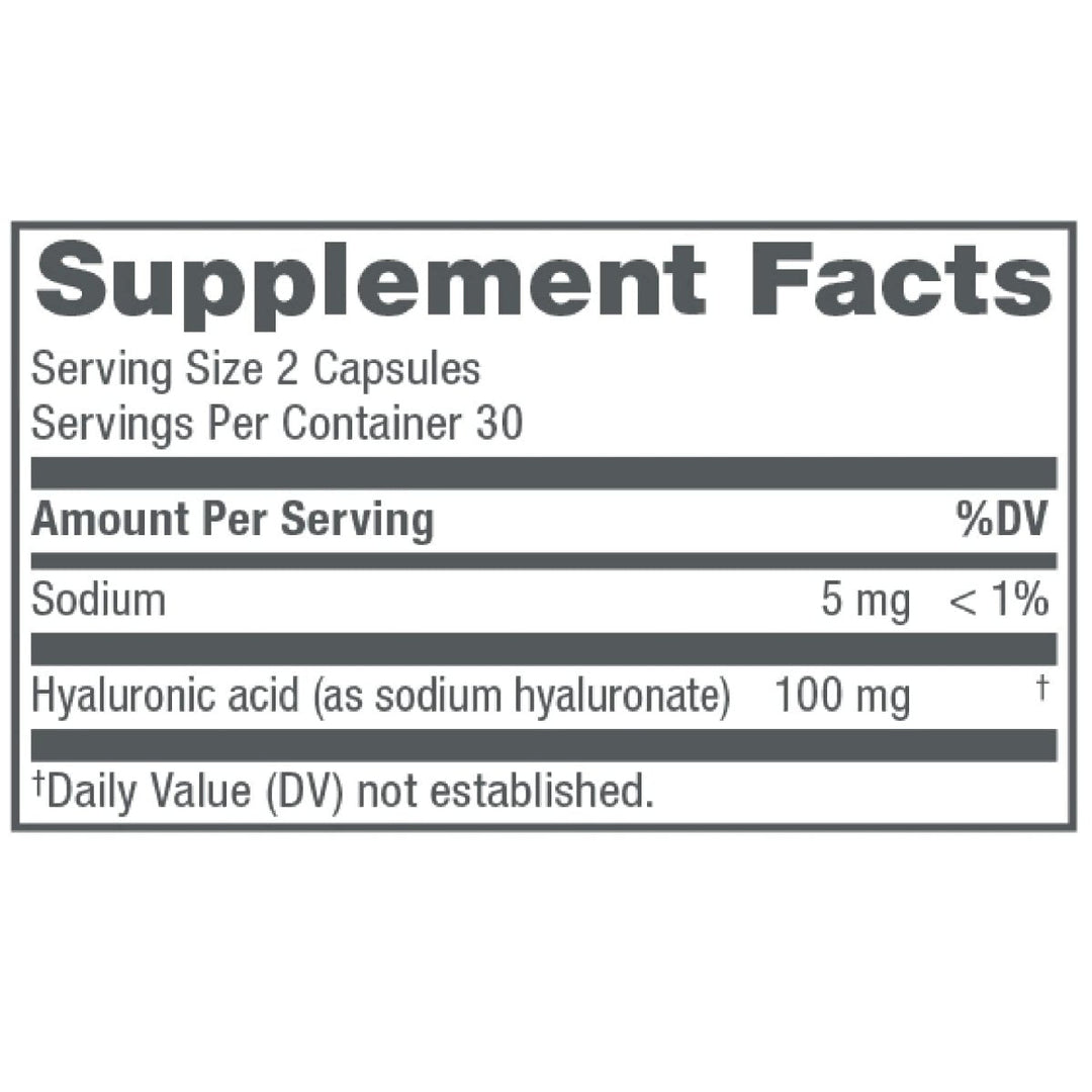 NeoCell Hyaluronic Acid Capsules, Essential Lubricant, Supports Tissue Hydration, Gluten Free, 60 Count, 1 Bottle - Supplement Facts panel