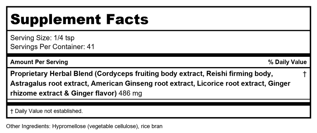 Health Concerns - CordySeng 50 gms - Supplement Facts panel