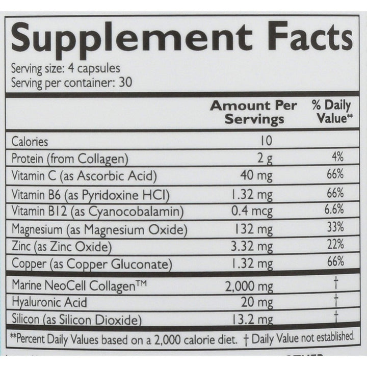 Neocell Fish Collagen Plus - 120 Capsules for Skin and Joint Support - Supplement Facts panel