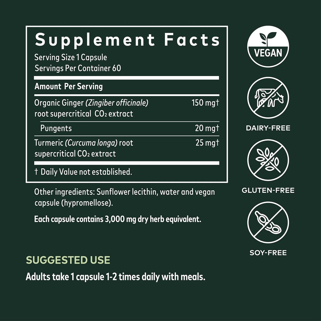 Gaia Herbs Ginger Supreme - 60 Vegan Liquid Phyto-Capsules (60-Day Supply) - Supplement Facts panel