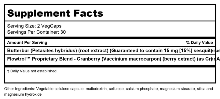 SOLARAY Continence w/Flowtrol, Veg Cap (Carton) | 60ct - Supplement Facts panel