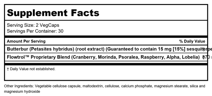 SOLARAY Continence w/Flowtrol, Veg Cap (Carton) | 60ct - Supplement Facts panel