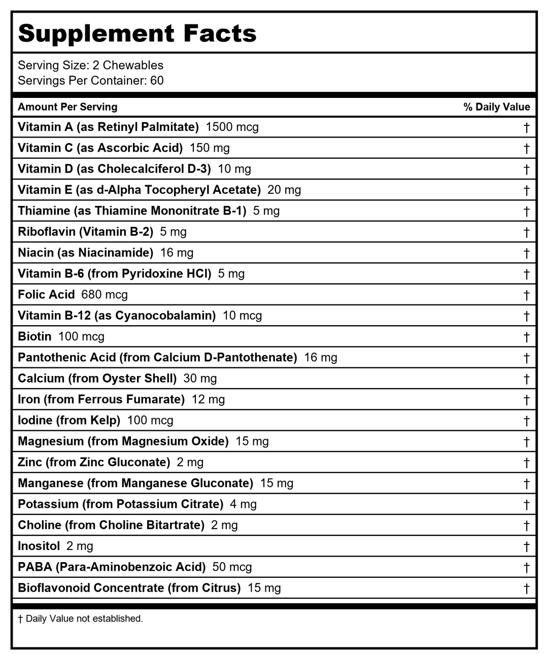 SOLARAY Spectro Multivitamin, No Iron | Cal/Mag, Energizing Greens &amp; Herbs w/Digestive Enzymes | 42 Serv | 250 Caps - Supplement Facts panel