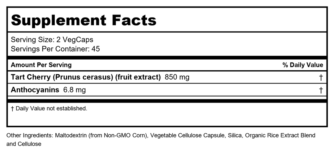 SOLARAY Tart Cherry Fruit Extract 425mg | Supports Healthy Uric Acid Levels w/Antioxidants &amp; Anthocyanins | Non-GMO &amp; Vegan | 90 VegCaps - Supplement Facts panel