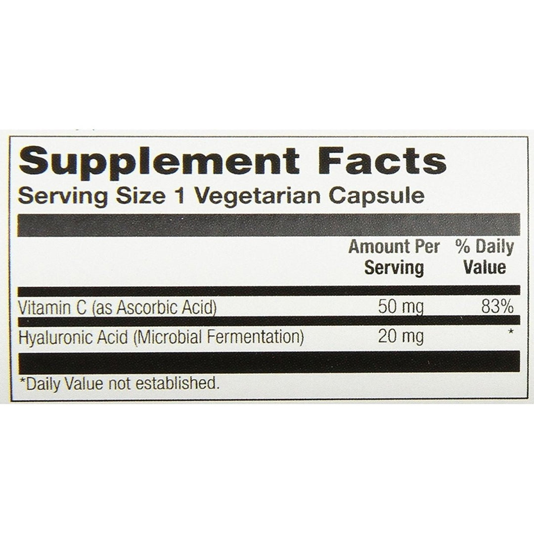 Solaray Hyaluronic Acid - 20 mg - 30 Vegetarian Capsules - Supplement Facts panel