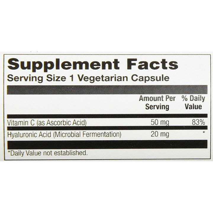 Solaray Hyaluronic Acid - 20 mg - 30 Vegetarian Capsules - Supplement Facts panel