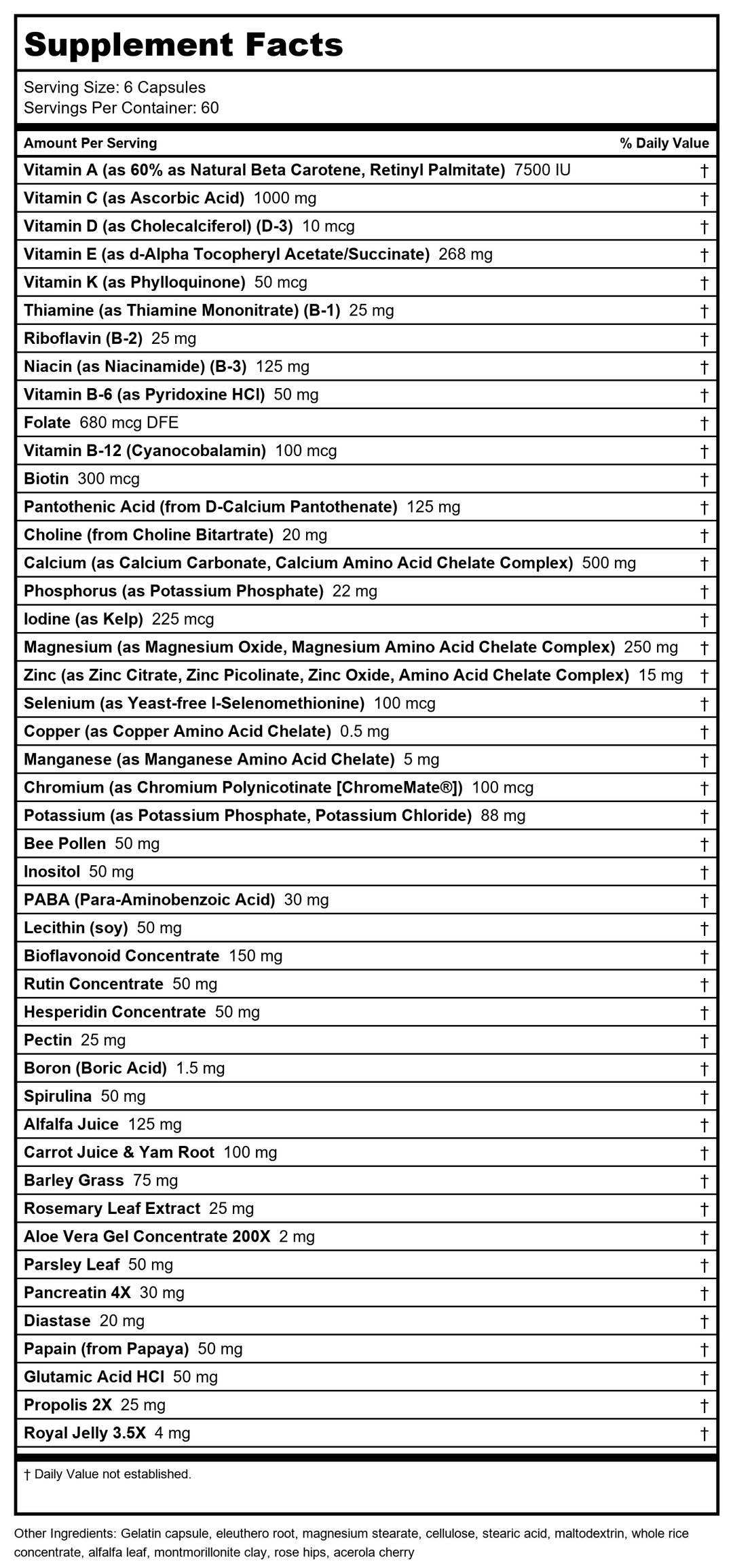 Solaray - Iron Free Spectro - 360 Capsules - Supplement Facts panel