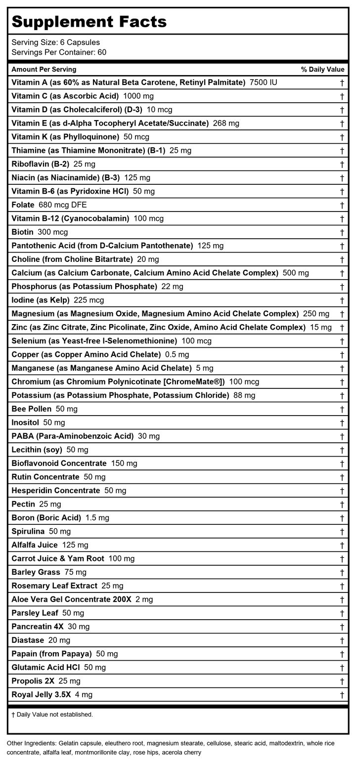 Solaray - Iron Free Spectro - 360 Capsules - Supplement Facts panel